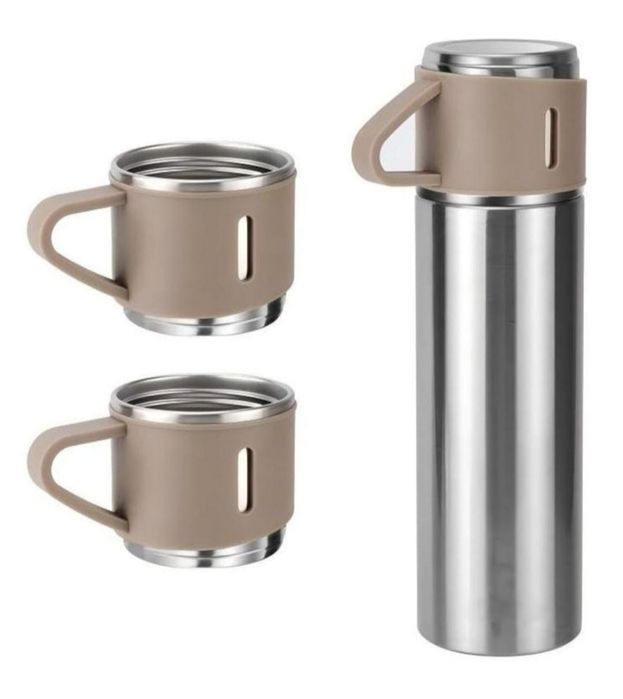 Set termos cu 3 cești pe culoarea argintiu