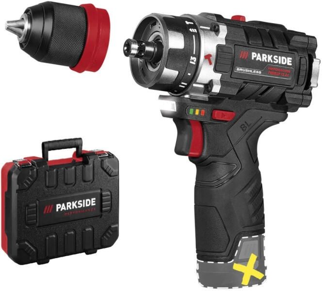 Masina de gaurit si insurubat Parkside, PSBSAP 12 A1, 12 V, motor fara perii, 45 Nm, cu valiza, 153x57x190mm