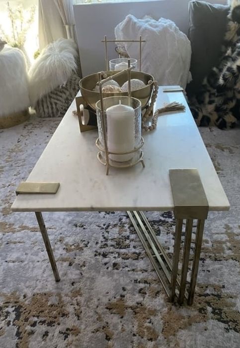 Masa / masuta cafea Mobexpert blat marmura naturala picioare aurii