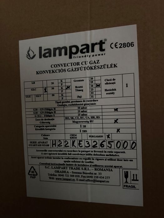 Convector gaz Lampart GLC 30 cu tiraj natural la cos
