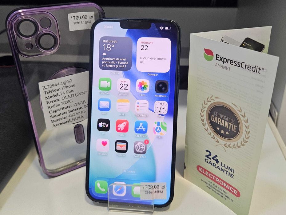 Telefon iPhone 14 Plus (AG32 B28944.1) 2 ANI GARANTIE!