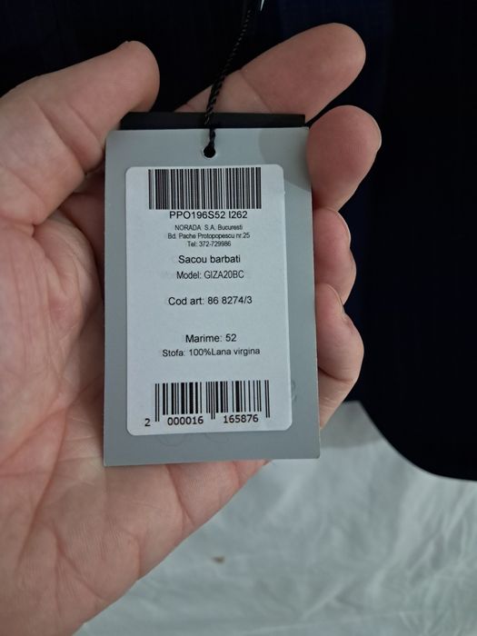 Sacou Seroussi nou 100% lana, eticheta, mărime 52