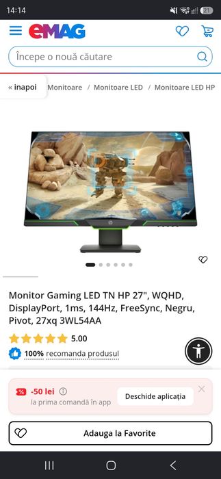 Monitor HP 27xq 144hz cu AMD freesync