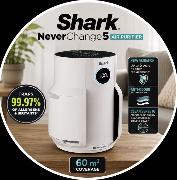 НОВ!!! Пречиствател за въздух Shark NeverChange5 Air Purifier HP150UK, HEPA, до 60 m²