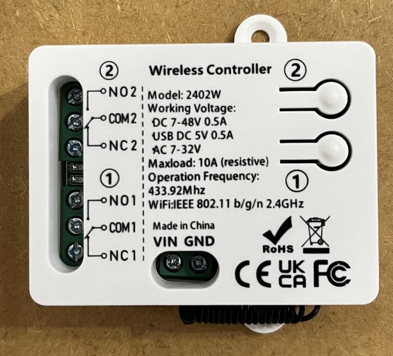 Tuya WiFi RF433Mhz Smart Light Switch 2-CH,DC 5V 12V 24V 48V,1-250V