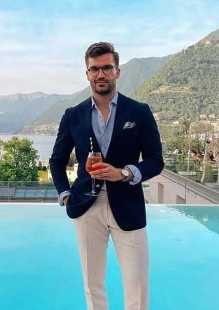 Sacou blazer slim 54 XXL premium Roy Robson lana super 110's albastru