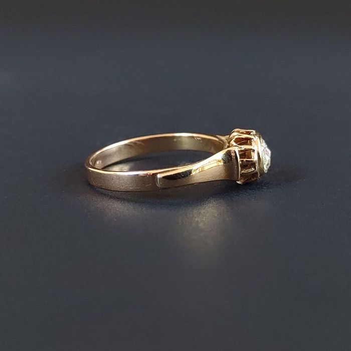Inel vechi, aur cu diamant solitaire 0,32ct,  certificat