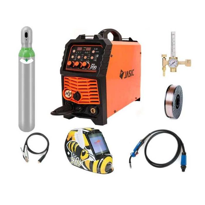 Aparat sudura cu sarma MIG 200 Premium N2A401 JASIC + tub 8L argon CO2 + ceas