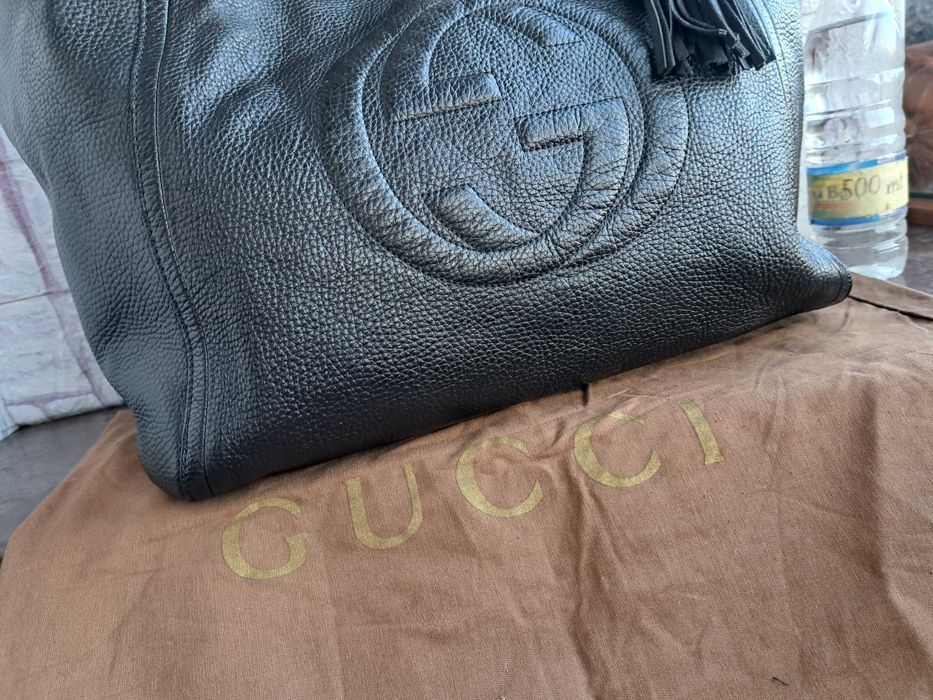 дамска чанта,черна кожена торба Gucci-естествена кожа,гучи