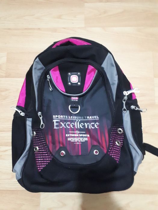 Ghiozdan dama negru-roz