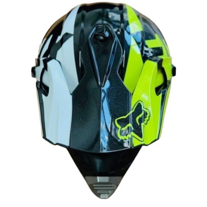 Кросова каска, за мотор, Атв, Вело, Гланц черен-бял с неон