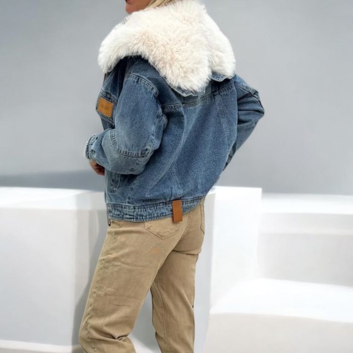 Дамско дънково яке с пух