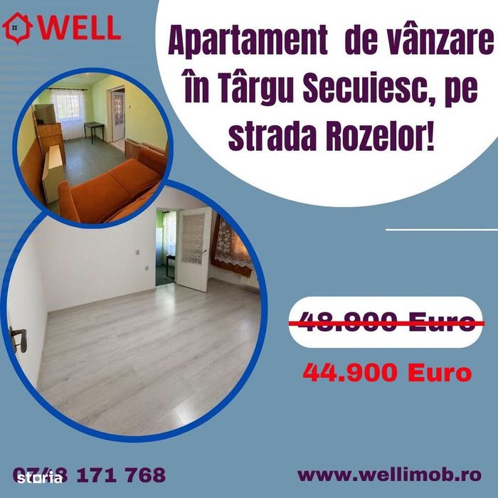 Apartament cu 3 camere de vânzare în Târgu Secuiesc, pe strada Rozelor