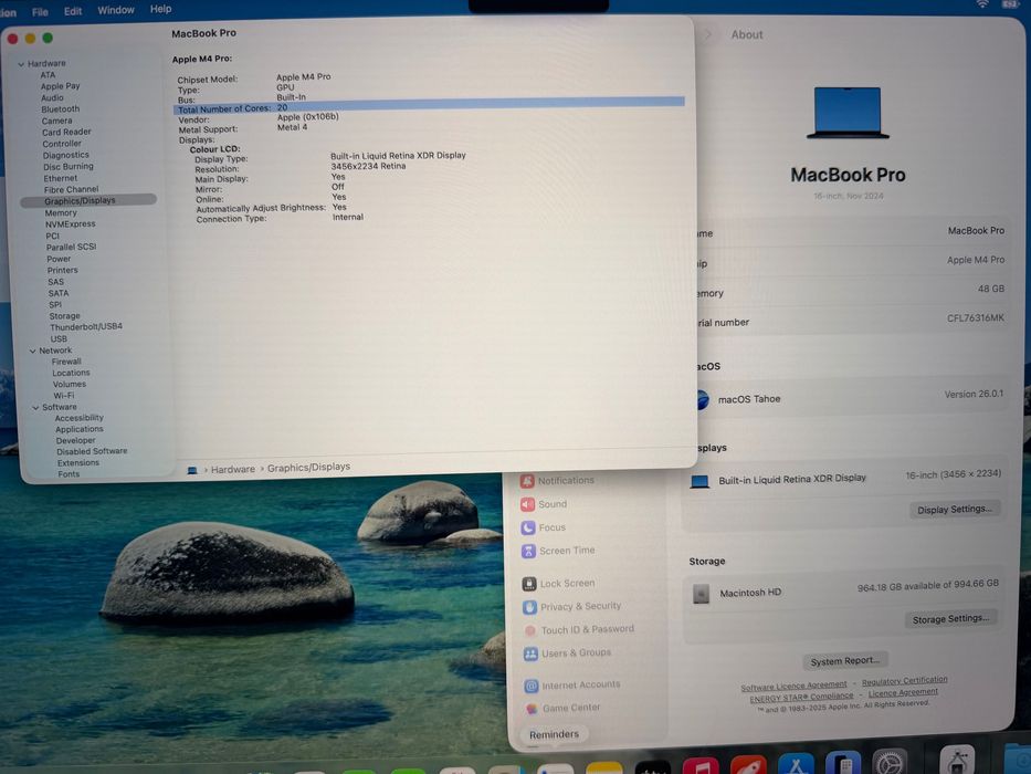MacBook Pro 16" M4 PRO Chip 14-CPU/20-GPU/48GB RAM/ 1TB SSD