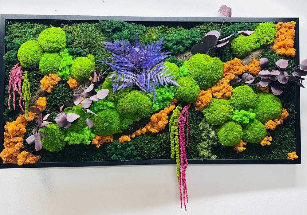 Tablou cu licheni și plante stabilizate 120×60 cm