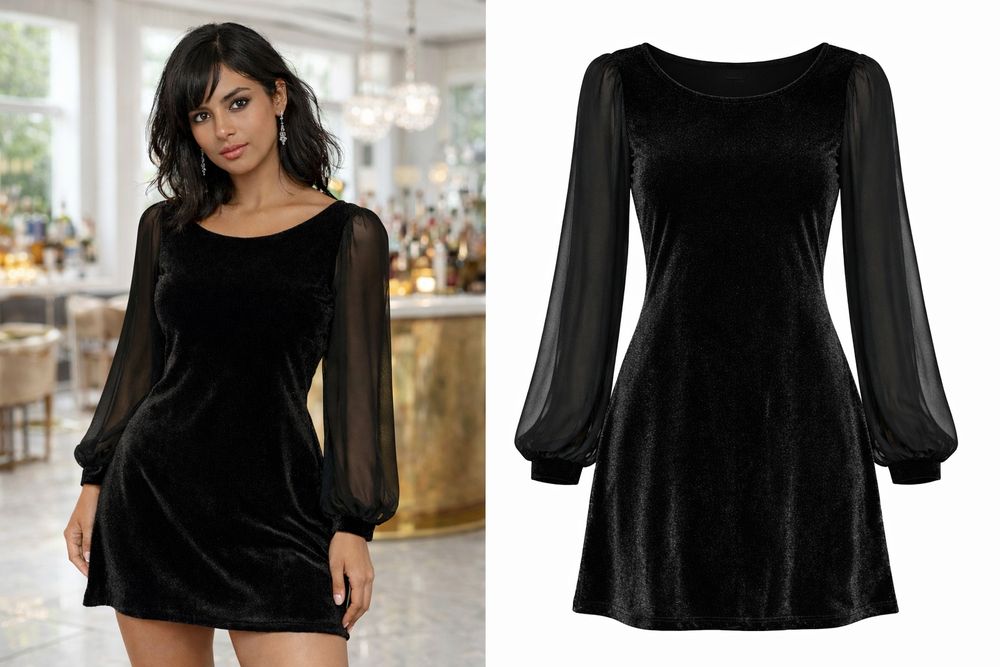 Елегантна черна кадифена рокля Yesica – вечерен модел, S/M