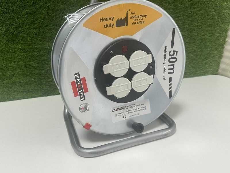 Електрически удължител с макара 50 метра с 4 гнезда KraftRoyal