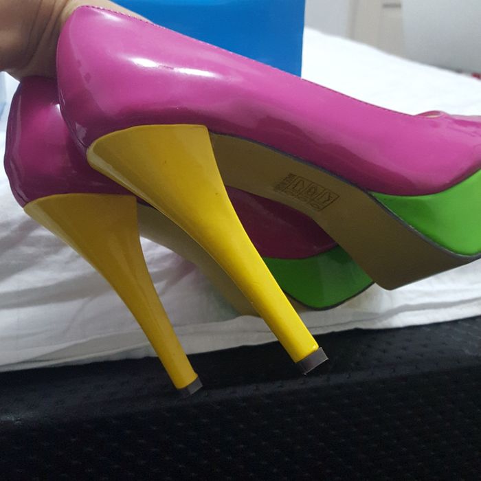 Donez Pantofi  cu toc si  platforma roz albastru