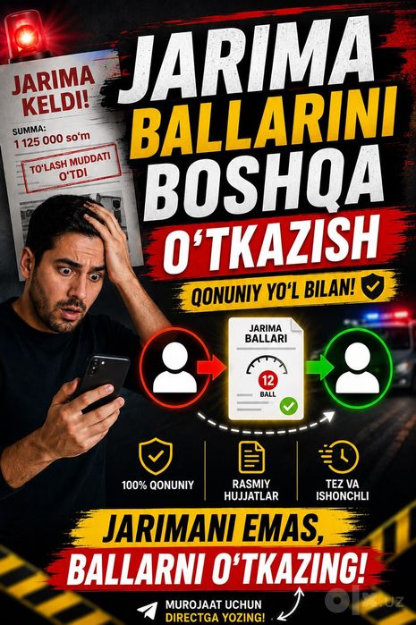 Jarima ballarni boshqaga o'tkazish va barcha mashinaga kerak hujjatlar