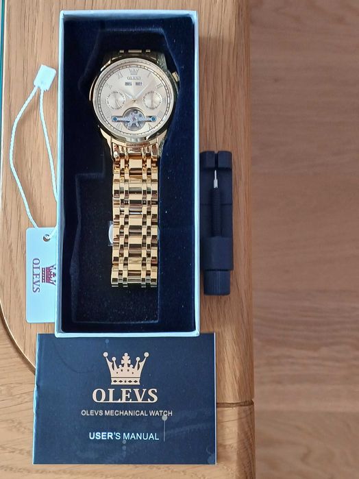 Olevs Автоматик Скелетон,HD Светещ, Календар, Мултифункционален,3 ATM