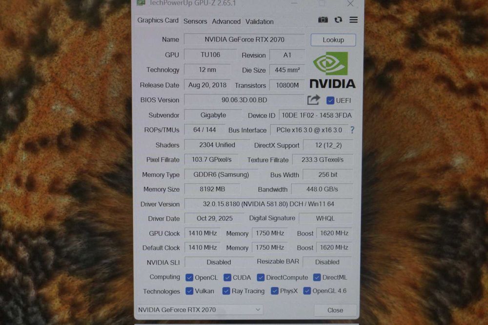 Видеокарта RTX 2070 8GB Gigabyte / вкл ДДС