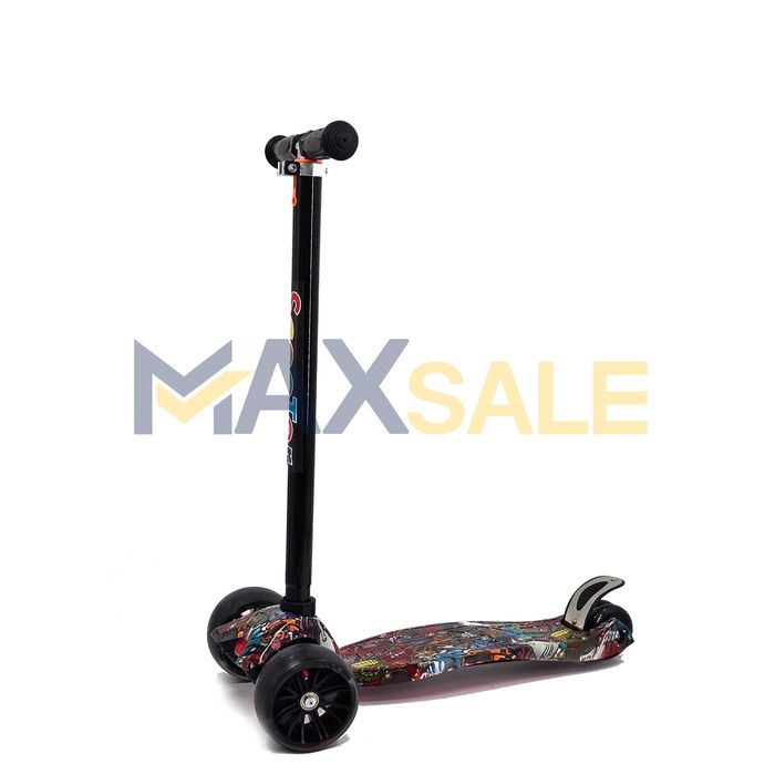 Детска триколка тротинетка черно / многоцветно с 3 светещи колела