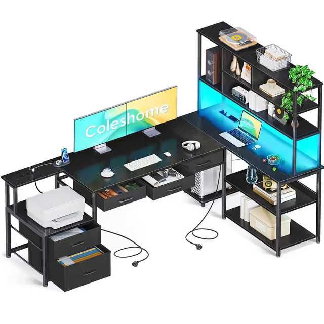 Ъглово Бюро 200x110 - Чисто ново - с LED осветление, контакти и USB