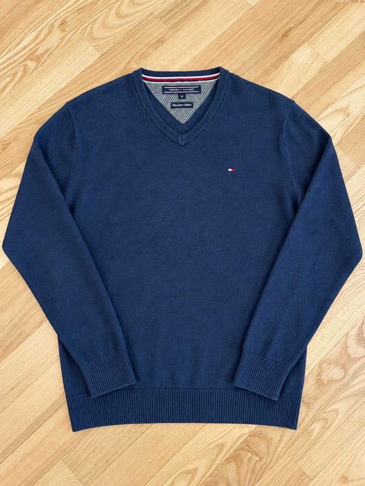 Pulover Tommy Hilfiger bărbați bleumarin, mărimea M, din bumbac și cașmir
