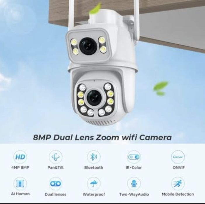 Двойна Водоустойчива Wi-Fi Камера 2x3MP с ICSEE – Надеждна Защита на В