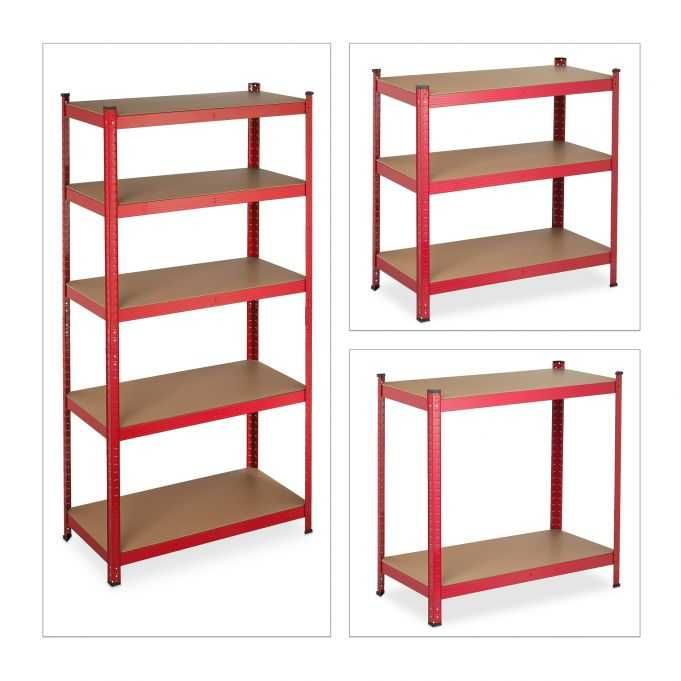 Тежкотоварен стелаж с 5 рафта в червено 180см,до 875кг