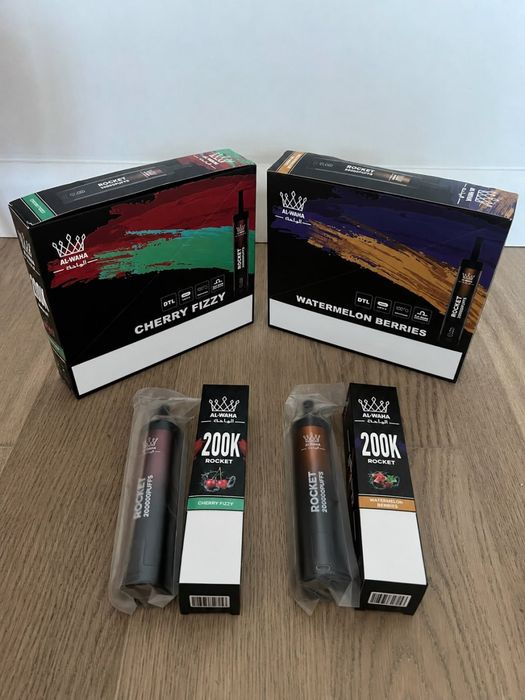 Vape Shisha Hookah Narghilea Al-Waha Rocket Sigilat | 200K, 200.000 Pufuri | Mai multe Arome Disponibile | USB-C
