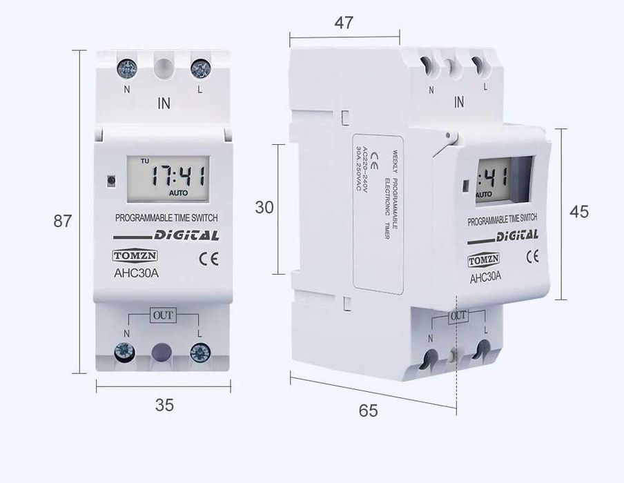 Програмируем седмичен таймер на AC 220V-240V 30А за монтаж на шина