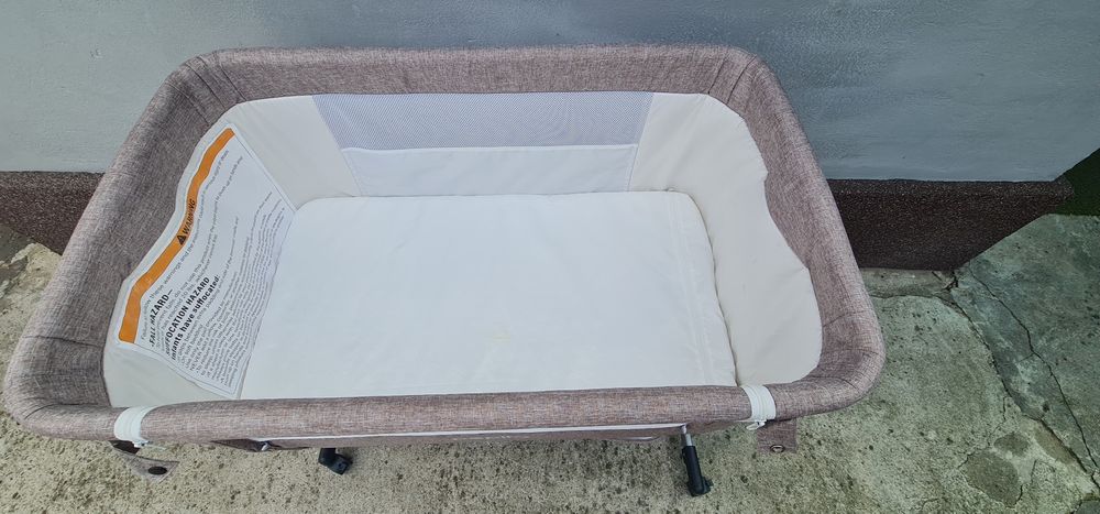 Patut Pepita cu saltea si cos de depozitare, bej,
60x95x75-90cm, atasabil