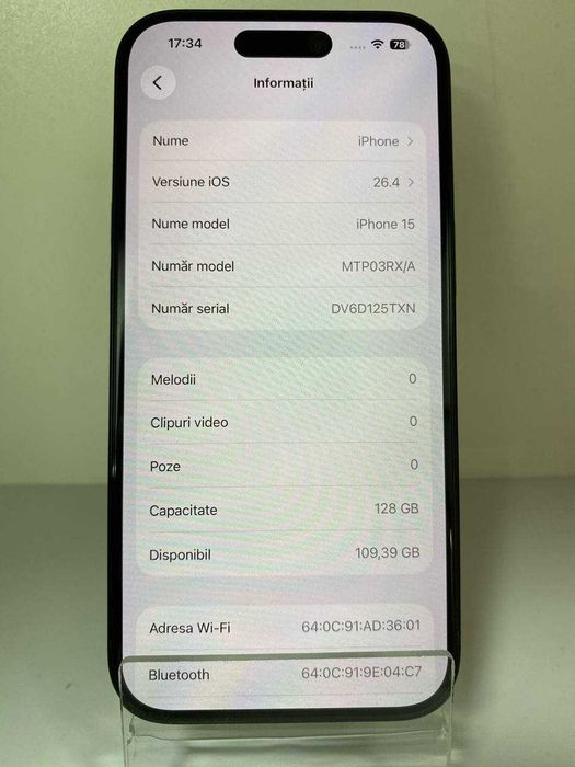 Telefon Apple iPhone 15 128 GB Black - Cod 127323