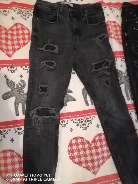 Дамски дънки сиви, Zara Jeans с накъсан ефект, размер 38