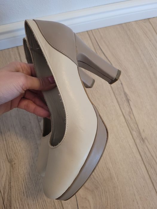 Pantofi piele cu toc bej/nude, 36