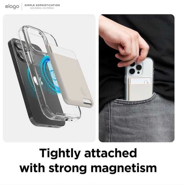 Portofel Magnetic Elago MagSafe - Buzunar Card iPhone, Bej, NOU
