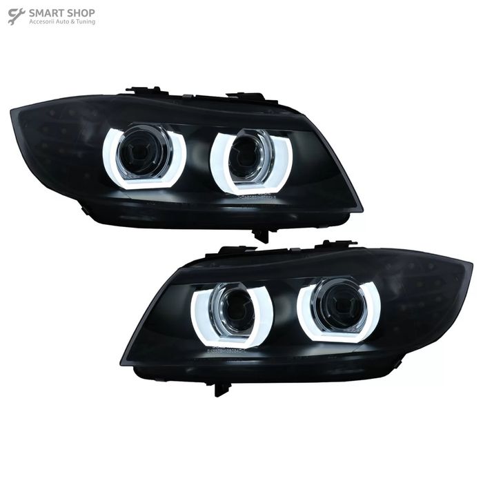 Faruri Xenon 3D Angel Eyes LED DRL BMW Seria 3 E90 E91 (2008-2011) Neg