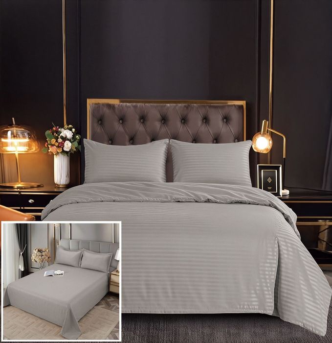 Lenjerie Damasc Villareal Df007, Damasc, 6 Piese, Fara Elastic, Gri