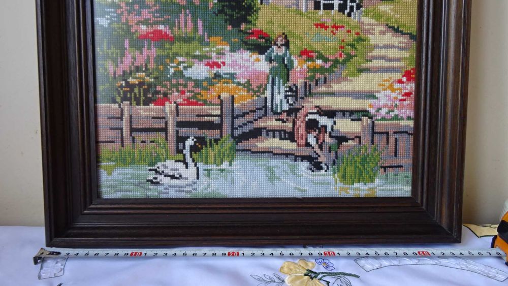 Гоблен, голям „Край реката “, едър бод кръстче, дебел памучен конец.