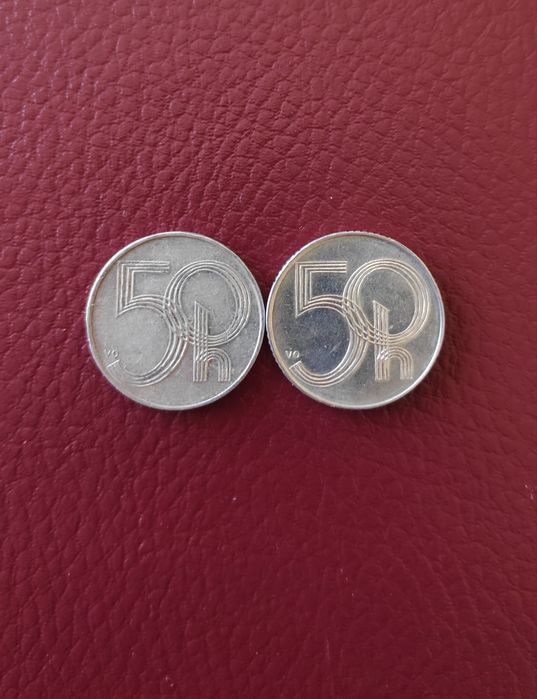 Продам 2 монеты Чехии 50 геллеров 1995, 1996 г.