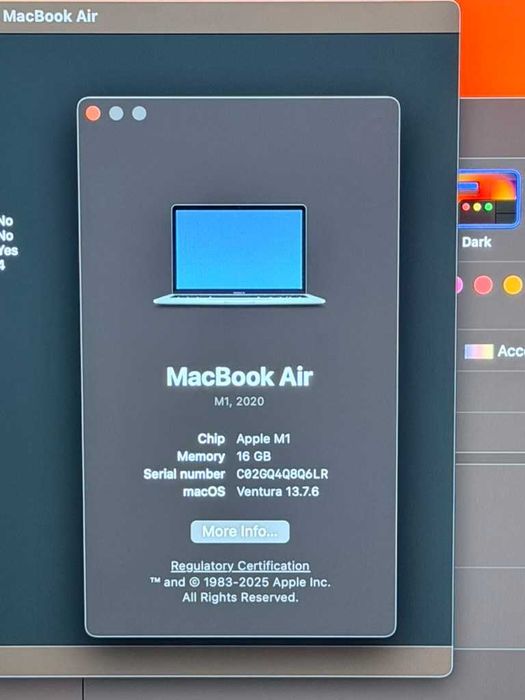 Macbook Air M1 16GB 256GB SSD