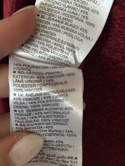 Palton lana Christian Berg -cu lână virgina - marimea  S/36 - burgundy