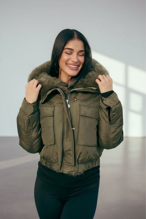 Уникално зимно яке с пухена яка три цвята