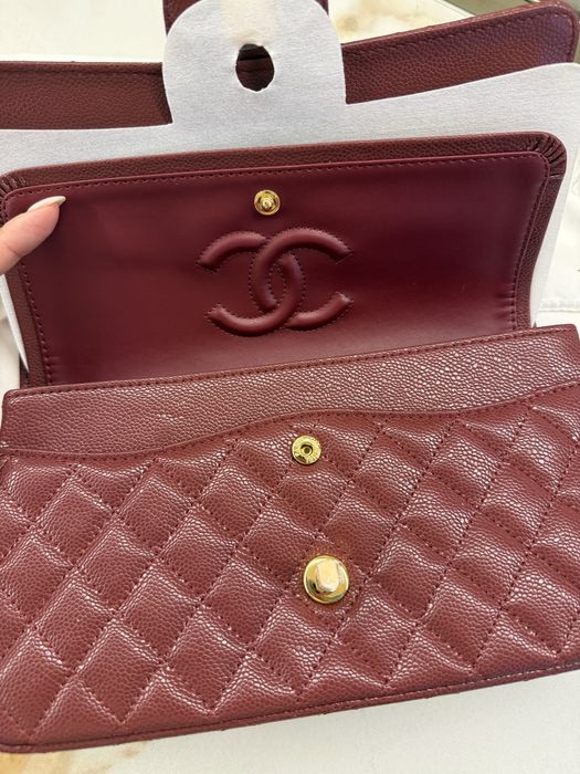 Chanel caviar burgundy  дамска чанта