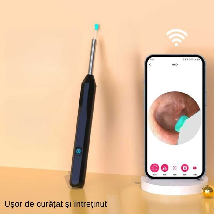 Aparat pentru curatat urechile, Endoscop cu camera, wireless, Negru