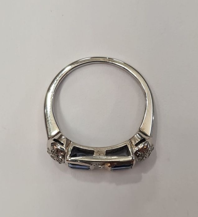 Inel din aur alb 14, cu safire si diamante naturale, IAU850