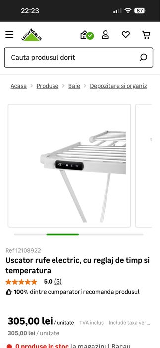 Uscator electric rufe cu reglaj temperatura si timp ,inox