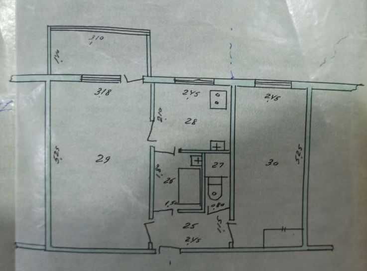 2/1/5 Буз-1 Художников Без ремонта 52м2 Не торец Ориентир Единое окно
