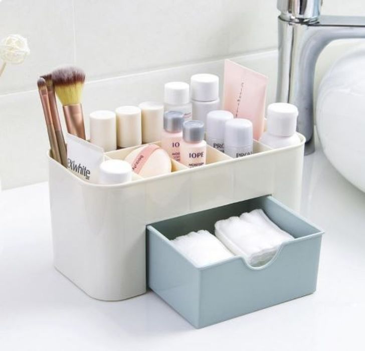 Органайзер за гримове с 6 отделения и 1 чекмедже / Цвят: розов / Разме